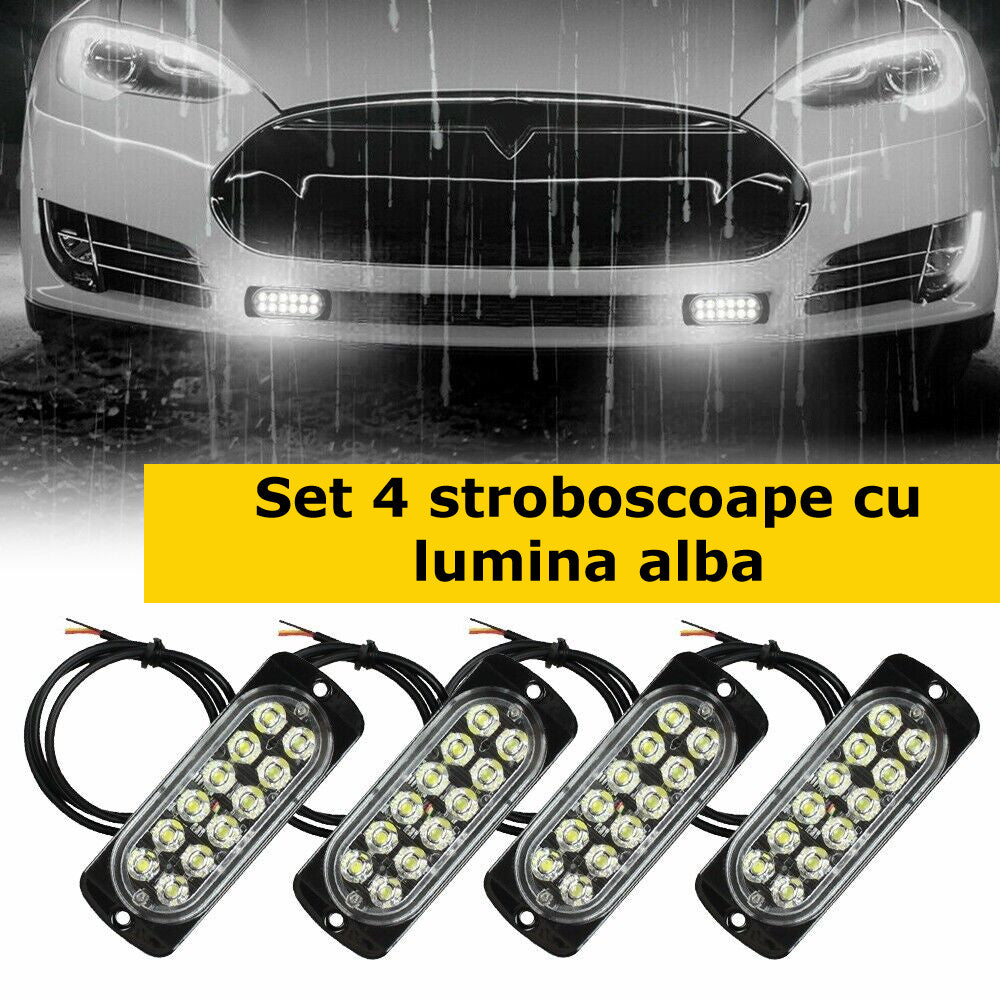 Set 4x Stroboscop, 12LED, Lumina Alb Rece