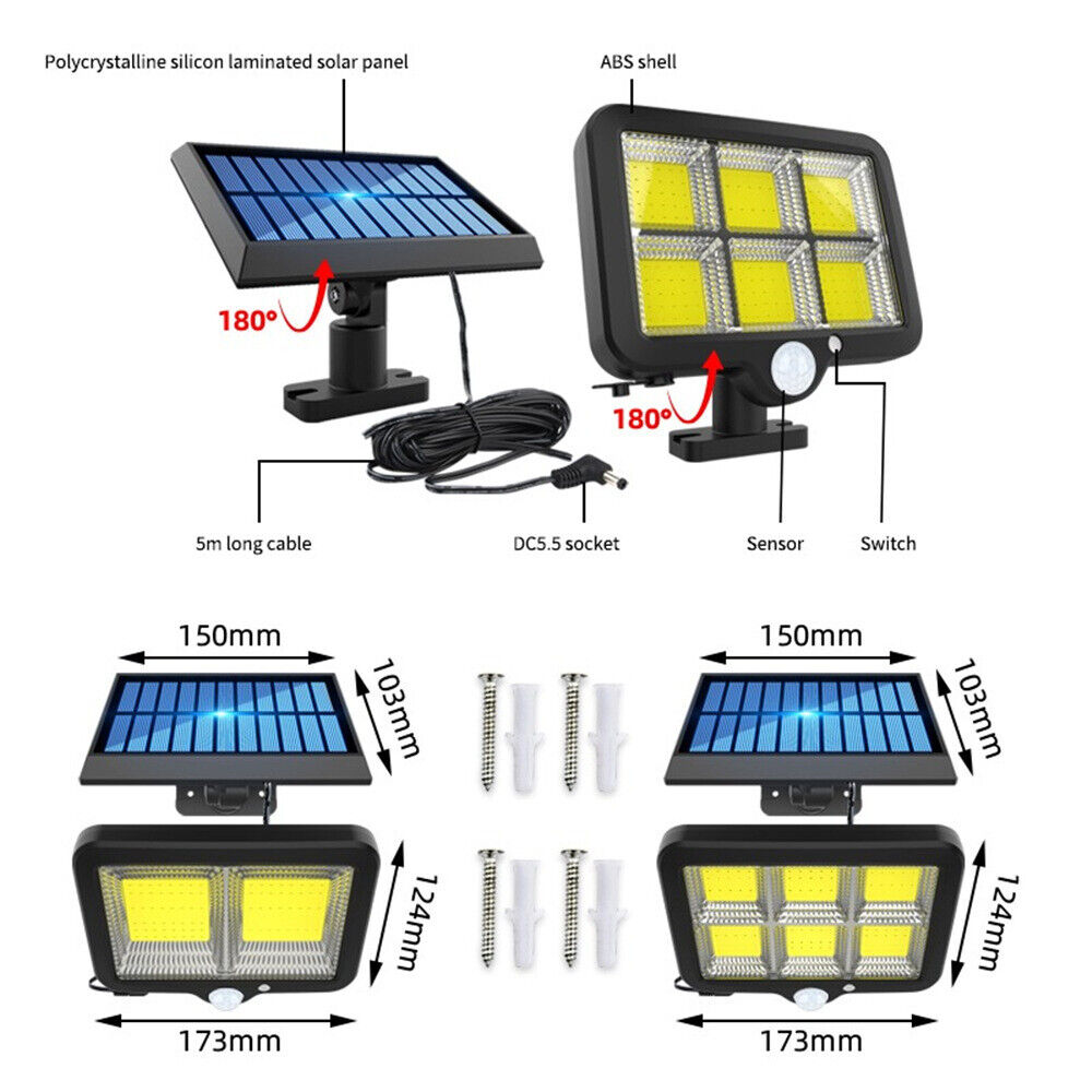 1+1 GRATIS Lampa LED 120 COB, Cu Panou Solar Separat, Control Din Telecomanda
