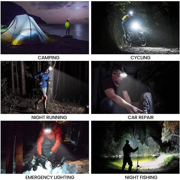 Lanterna Pentru Cap, Cu Becuri LED, Rezistenta La Apa, 8 Moduri De Iluminare, Incarcare USB