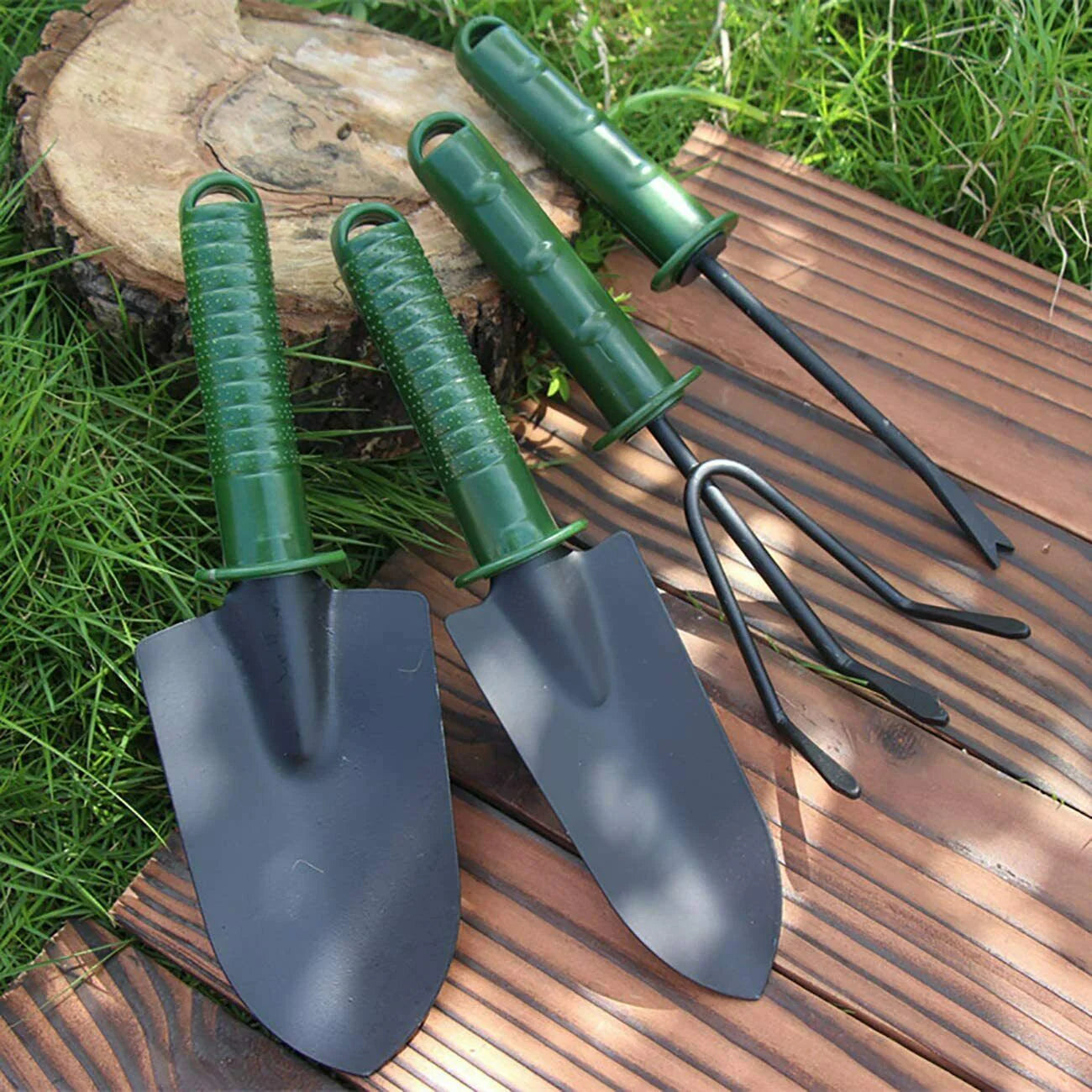 Set De 4 Instrumente Pentru Gradinarit, Doua Mini Lopeti, Un Mini Cultivator Si Un Dispozitiv Pentru Gaurit, Metal
