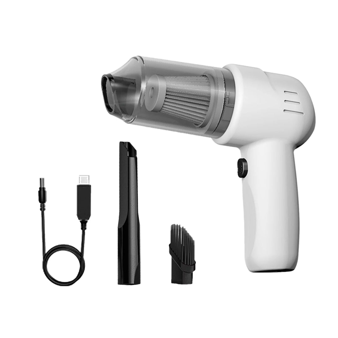 1+1 GRATIS: Mini Aspirator Portabil Pentru Masina, Cu Alimentare La USB + 3 Capete De Aspirare Diferite