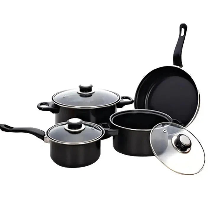 Set 13 Piese pentru Gătit – Oale și Tigaie Antiaderente cu Ustensile și Capace din Sticlă