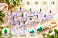 Set Terapeutic cu 12 Ventuze pentru Masaj cu Vacuum și Pompă Manuală -Relaxare, Îngrijire Corporală și Masaj Anticelulitic