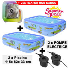 Pachet Promotional : 2 x Piscina 115x 82x 33 cm + 2 x Pompa Electrica  + Ventilator Cadou