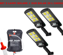 Set De 3 Lampi Solare, Cu Senzor De Miscare SI Telecomanda, 300W + CADOU Dus Solar 20 Litri