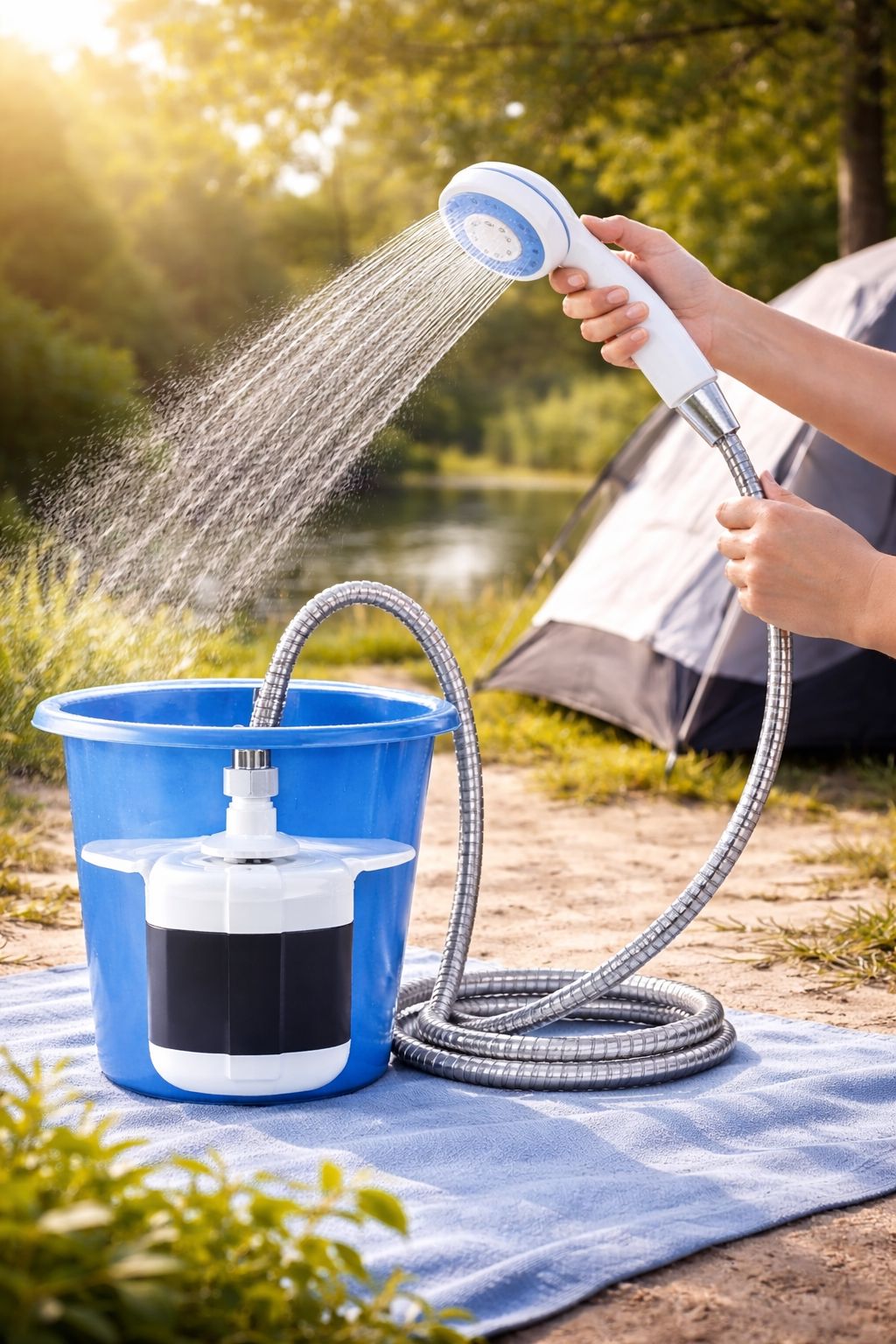 Dus Portabil Cu Pompa Submersibila, Ideal Pentru Gradina, Camping Sau Curte