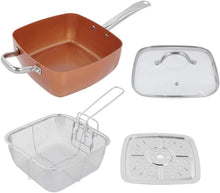 Tigaie Antiaderenta Multifunctionala, 5 Piese, Functie de Friteuza, Gatire La Aburi, 24 Cm + Capac