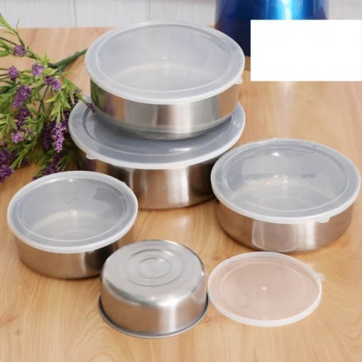 PROMO: 2 x Set 5 Caserole din Inox cu Capace din Plastic Transparent, Total 10 Recipiente