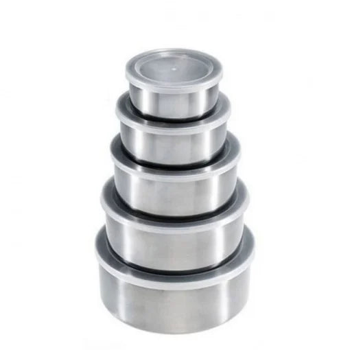PROMO: 2 x Set 5 Caserole din Inox cu Capace din Plastic Transparent, Total 10 Recipiente