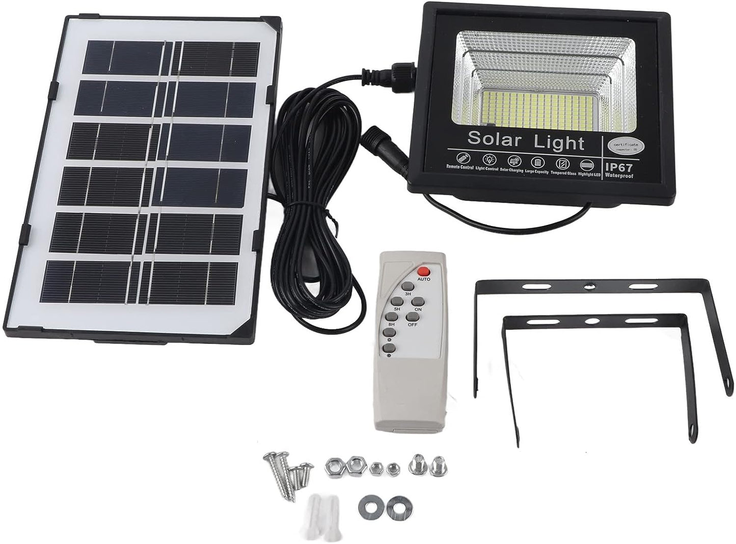 Proiector LED cu Panou Solar, 50W, Control Prin Telecomanda, Senzor Crepuscular