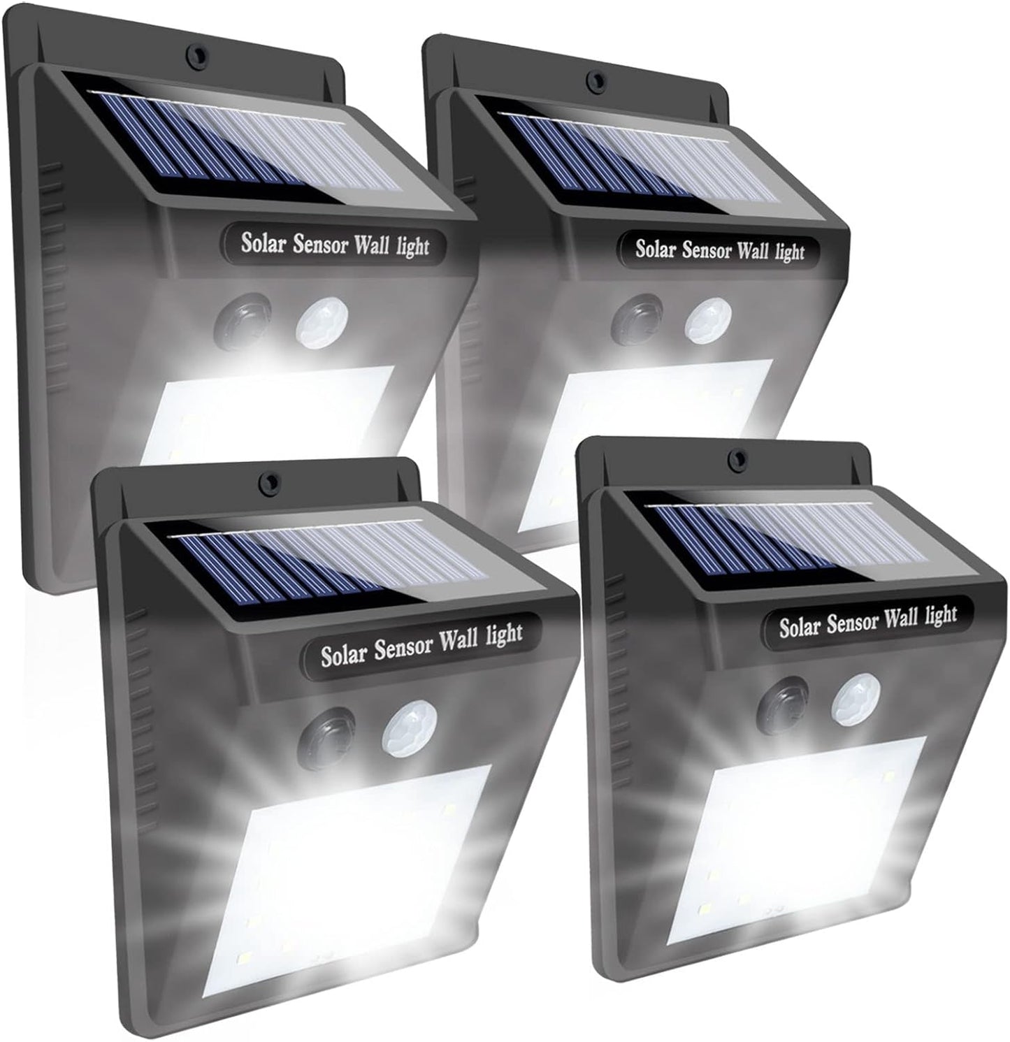 Set 4 Lampi Cu Incarcare Solara, Senzor de Miscare si Crepuscular, 3 Moduri de Iluminare, 20 LED-uri Puternice