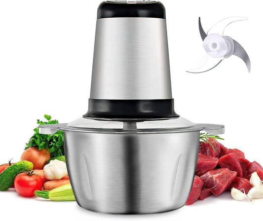 Tocator Electric Multifunctional, Pentru Carne, Fructe, Legume, Cu 2 Trepte de Viteza, Vas Inox, Capacitate 2L