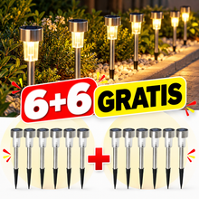 Set 6+6 GRATIS Lampi Solare LUMÉA cu Tarus, LED Alb Cald, pentru Gradina, Curte si Alei – 12 Bucati