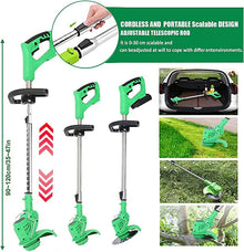 Motocoasa Portabila Cu 2x Acumulatori de 24V, Putere 800W, Cu Brat Extensibil, Pentru Gazon, 8 Accesorii