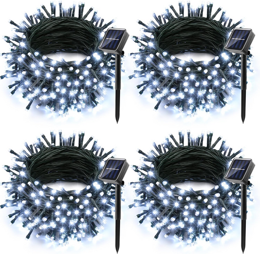 OFERTA 2+2 GRATIS: Instalatie De Craciun, Cu Incarcare Solara, 100 LED-uri Mari, Rezistenta La Intemperii, Alb Rece, 10 m