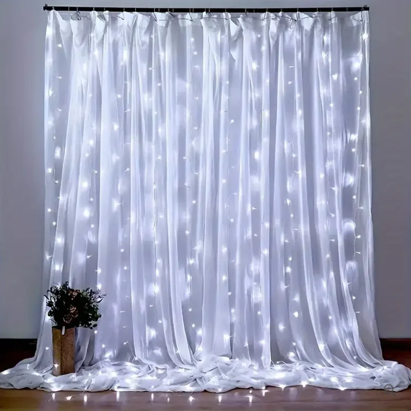 1+1 GRATIS: Instalatie de Craciun Tip Perdea Luminoasa LED, Alimentare USB, 8 Jocuri de Lumini, Rezistenta La Apa, Telecomanda Inclusa, Lungime 3 m x 3 m