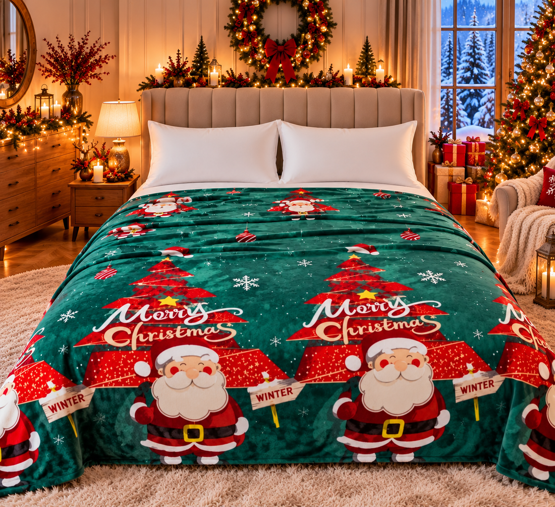 Patura Cocolino de Craciun, 200x230 cm, Extra Pufoasa si Călduroasa, Imprimeuri Festive cu Mos Craciun, Reni si Fulgi de Nea, 12 Modele Disponibile