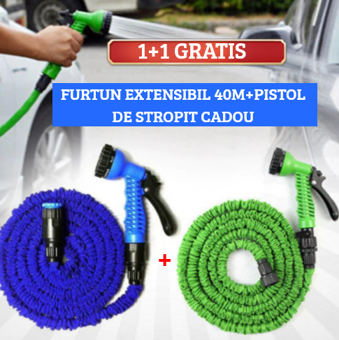 PACHET PROMO: 1+1 GRATIS - Furtun Extensibil WOW HOLE pana la 40m + PISTOL DE STROPIT cadou