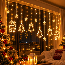 Perdea Luminoasa Craciun LED Cu Figurine Festive, 138 LED-uri, 8 Moduri, Interconectabila, Interior/Exterior