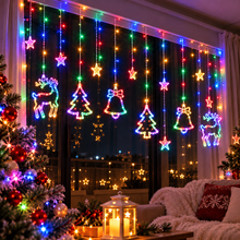 Perdea Luminoasa Craciun LED Cu Figurine Festive, 138 LED-uri, 8 Moduri, Interconectabila, Interior/Exterior