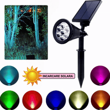 Spot LED cu Incarcare Solara, 7 LED-uri Puternice, Lumina Colorata, 7 Culori, Reglabil, Cu Suport de Fixare