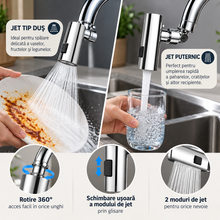 Cap de Robinet Multifunctional cu 4 Moduri de Pulverizare, Rotire 360°, Inox, Montare Rapida