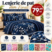 Lenjerie de Pat din Finet, Set Complet 4 Piese, Material Moale si Placut la Atingere, Diverse Modele