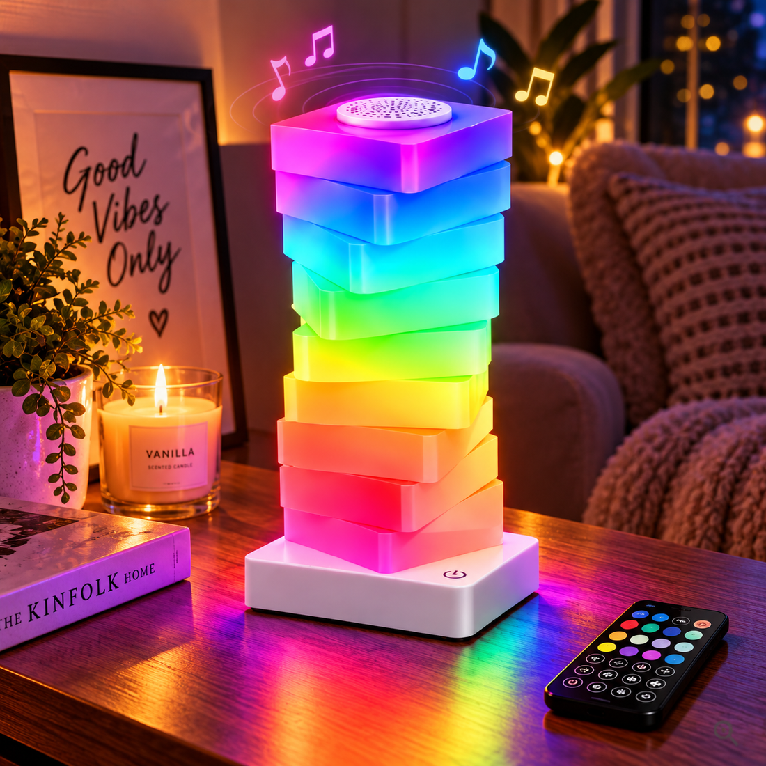 1+1 CADOU: Lampă LED RGB – Multicolor, Control prin Aplicatie si Telecomanda, Lumini pe Ritmul Muzicii, Design Spirala