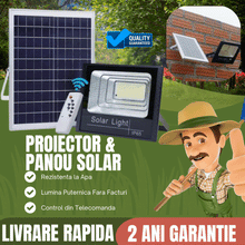 Proiector LED Cu Panou Solar, 300W, Rezistenta La Apa IP66, Control Din Telecomanda