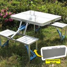 Masa Pliabila, Tip Geamantan, Cu 4 Scaune si Suport Umbrela, Din Aluminiu