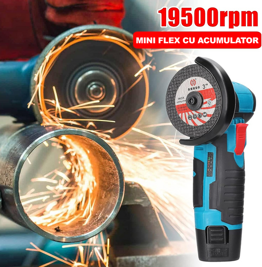 PROMO: Mini Polizor Unghiular Electric cu 2 BATERII,Flex Portabil, 12V, Disc 76MM + 20 DISCURI CADOU