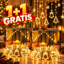 1+1 GRATIS : Perdea Luminoasa Craciun LED Cu Figurine Festive, 138 LED-uri, 8 Moduri, Interconectabila, Interior/Exterior