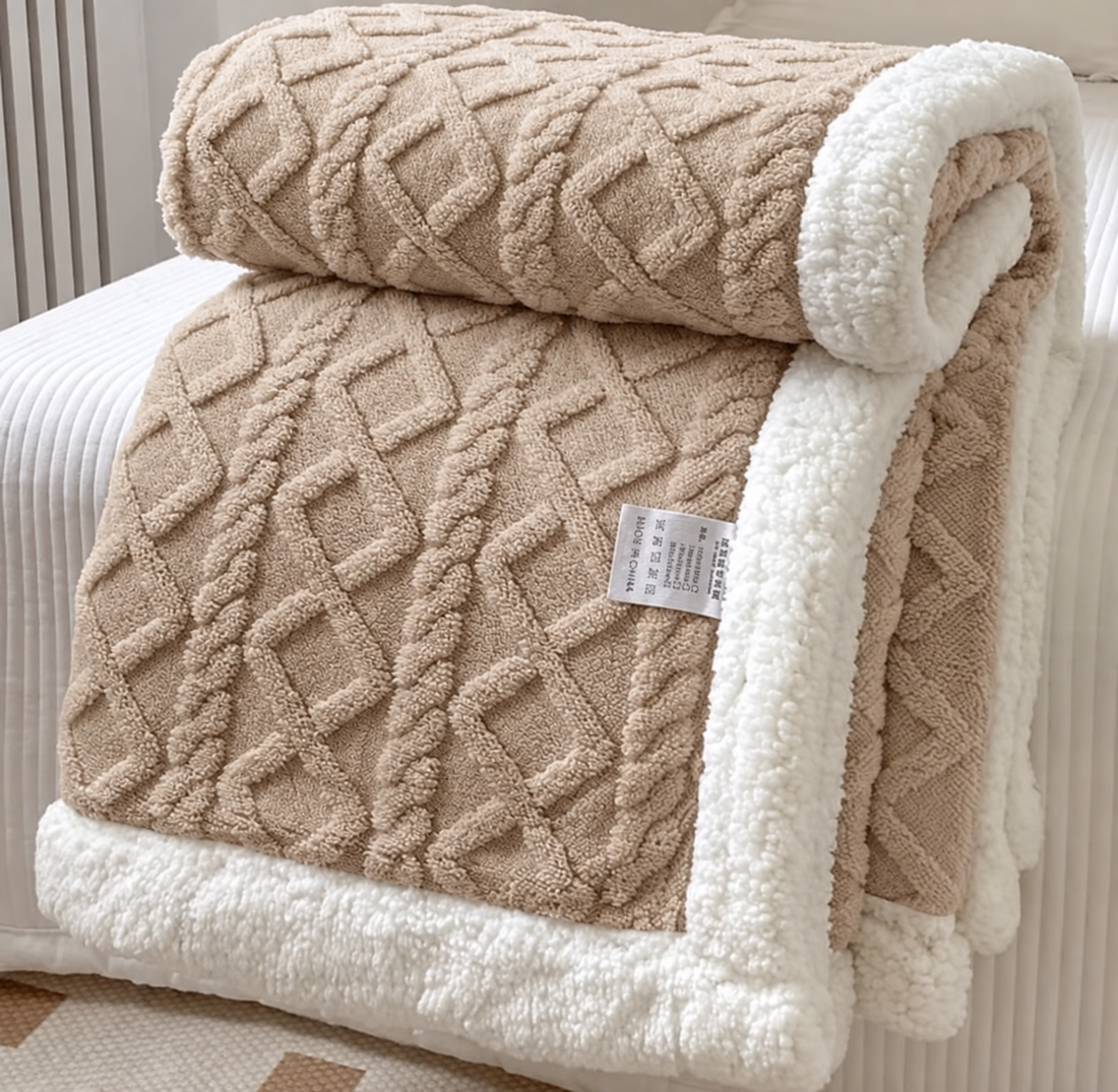 Patura Cocolino Groasa Dubla, Super Soft, Tip Tricotaj, cu Blanita, 200 x 230 cm