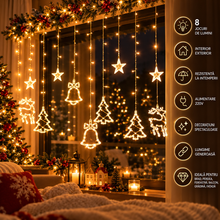 Perdea Luminoasa Craciun LED Cu Figurine Festive, 138 LED-uri, 8 Moduri, Interconectabila, Interior/Exterior