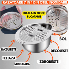 Razatoare Multifunctionala 7 In 1 Din Otel Inoxidabil Ideala Pentru Feliere, Razuire, Scurgere Si Depozitare