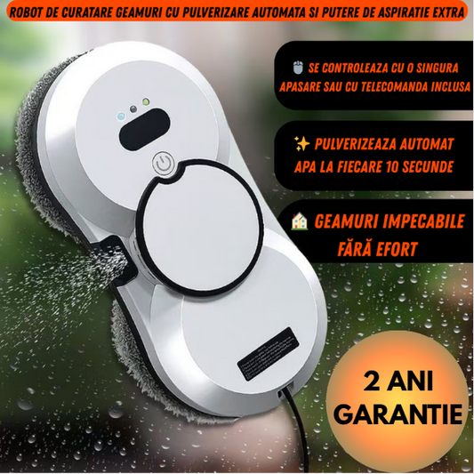 Robot De Curatare Geamuri Cu Pulverizare Automata Si Putere De Aspiratie Extra