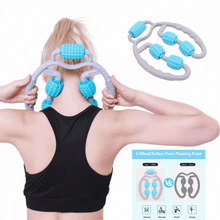 Aparat Manual Pentru Masaj Muscular, 5 Role, Brate, Umeri, Picioare, Solduri, Gri/Albastru + 10 plasturi Kinoki CADOU