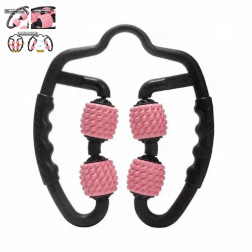 Aparat Manual Pentru Masaj Muscular, 5 Role, Brate, Umeri, Picioare, Solduri, Roz/Negru + 10 plasturi Kinoki CADOU