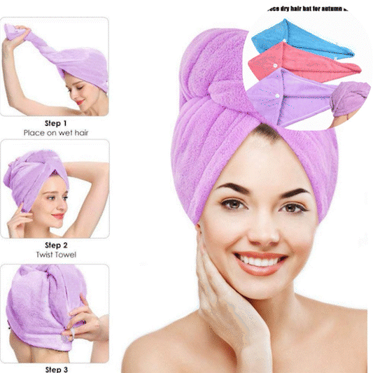Prosop Pentru Par, Tip Turban, Din Microfibra, Cu Nasturel De Fixare, Diverse Culori