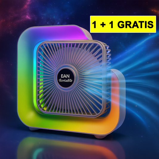 1+1 GRATIS: Ventilator Colorat Portabil Cu Lumina RGB, 3 Trepte de Viteza si Încarcare USB