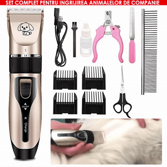 Set Pentru Ingrijirea Animalelor, Masina Profesionala De Tuns, Cu 4 Accesorii De Reglaj Si Cleste Pentru Unghii