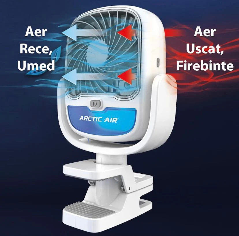 1+1 GRATIS: Mini Racitor Portabil Cu Apa Si Gheta Arctic Cool 360° Ideal Pentru Cort, Carucior Bebe