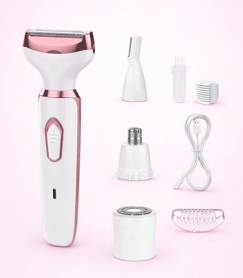 Epilator 4 in 1 pentru Fata si Corp: Reincarcabil USB 4 Capete Interschimbabile