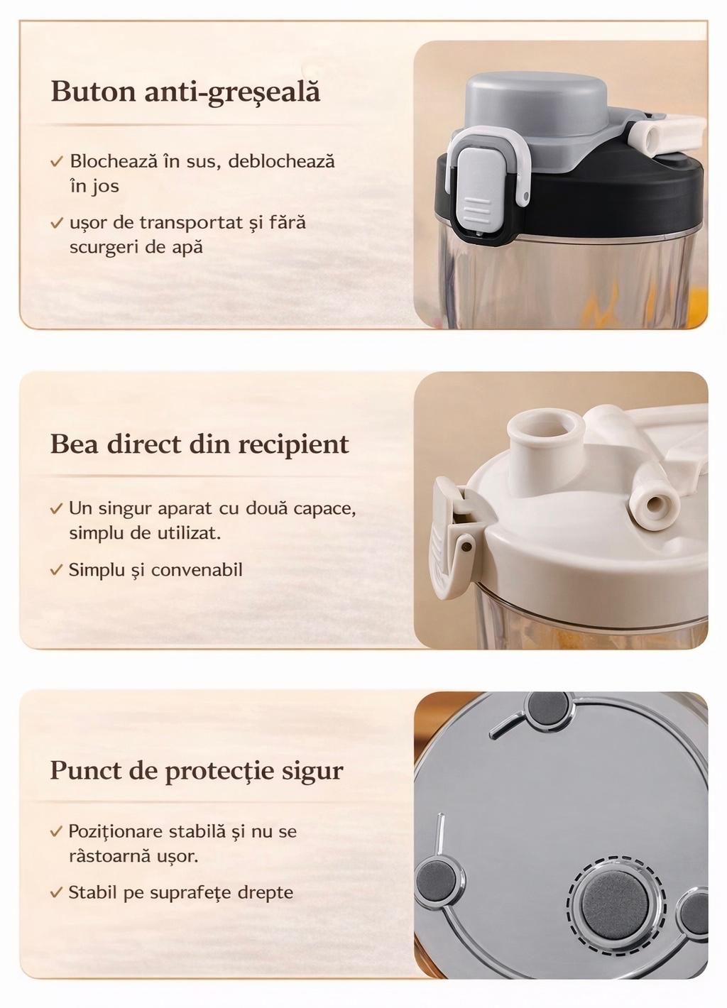 Blender Portabil Profesional cu Lama 10D, Zdrobeste Gheata, 3000mAh, 600ml