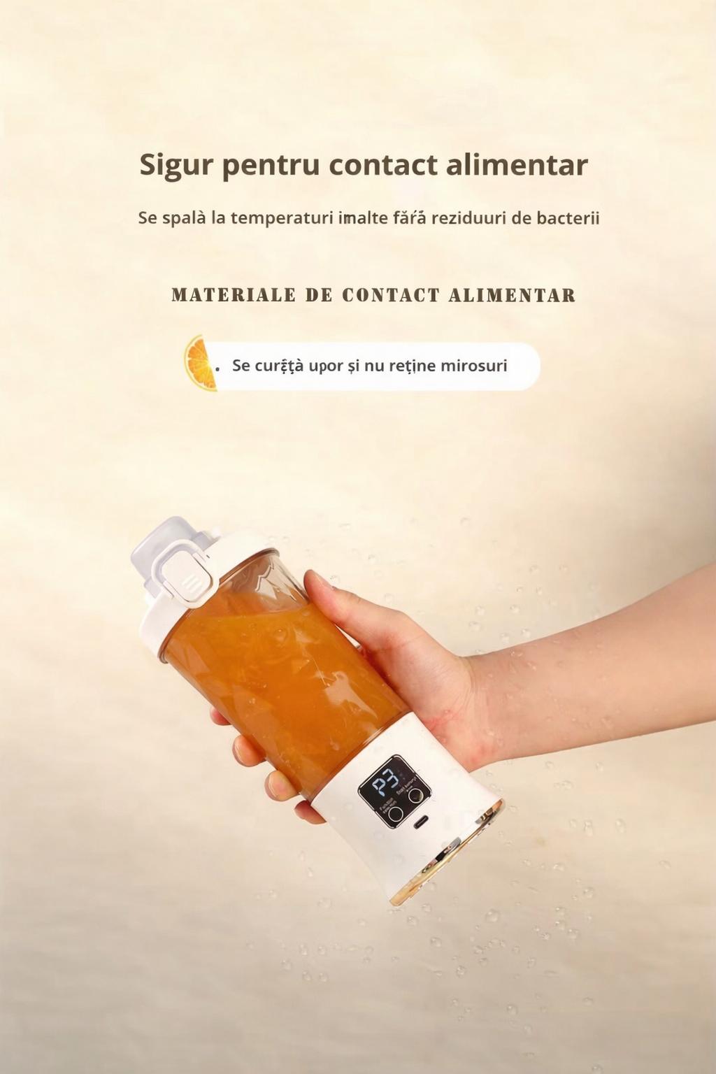 Blender Portabil Profesional cu Lama 10D, Zdrobeste Gheata, 3000mAh, 600ml