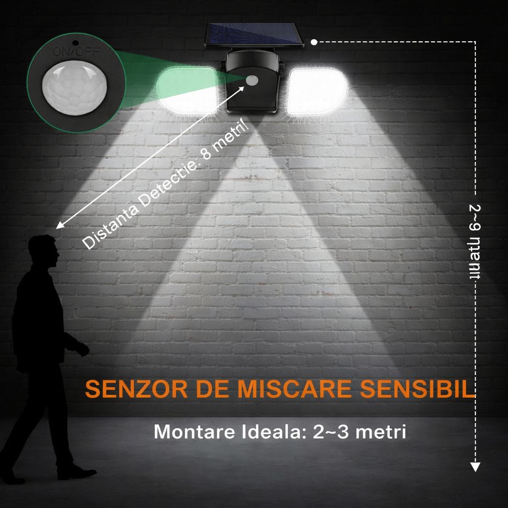 Lampa Solara LED 200W Cu Senzor  De Miscare 180°