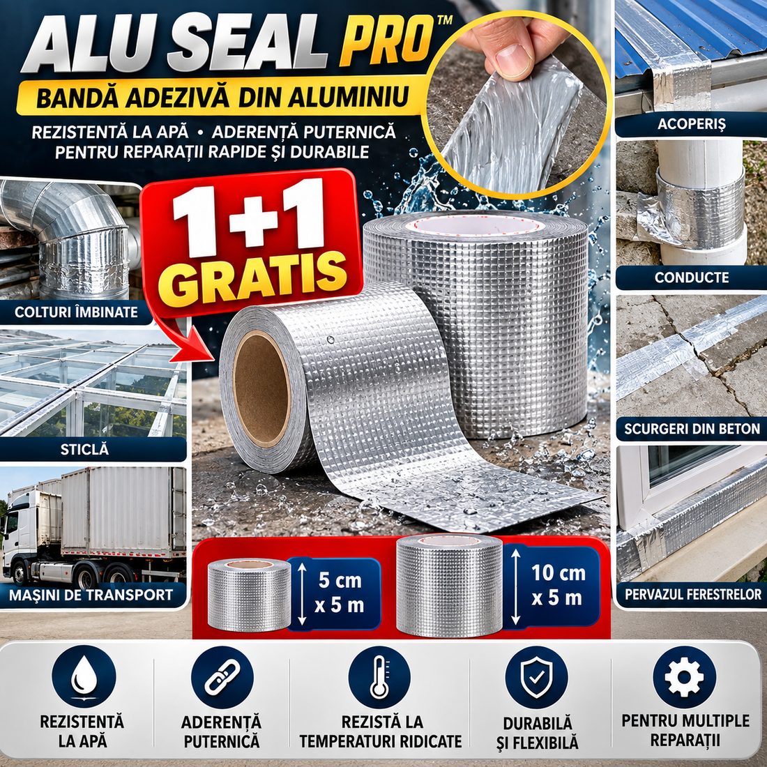 1+1 GRATIS – Bandă Adezivă din Aluminiu ALU SEAL PRO