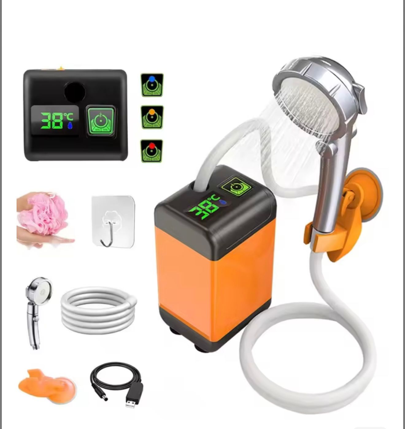Dus Portabil Electric Cu Display Temperatura, Debit Puternic Si Baterie 180 Minute
