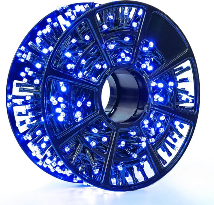 5+5 GRATIS: Instalatie De Craciun, Tip Rola, Cu 500 LED-uri Mari, Interior sau Exterior, Rezistenta La Vreme Rea, 50 m, Albastru Regal