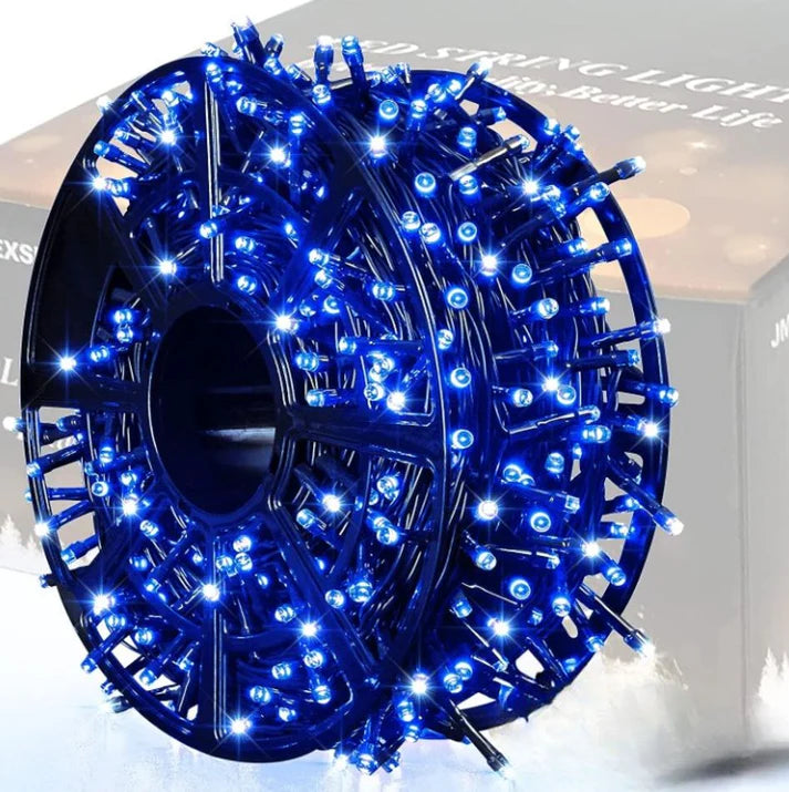 5+5 GRATIS: Instalatie De Craciun, Tip Rola, Cu 1000 LED-uri Mari, Interior sau Exterior, Rezistenta La Vreme Rea, 100 m, Albastru + Transport GRATUIT